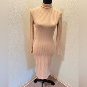 Chic Long Sleeve Beige Dress